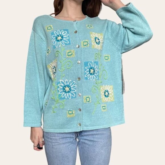 Vintage NWT deadstock floral embroidered knit cardigan Timberlea - Large - Picture 3 of 8
